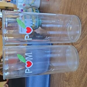 POM Tea glass cup, vintage  P❤️M red heart and green tea leaf logo